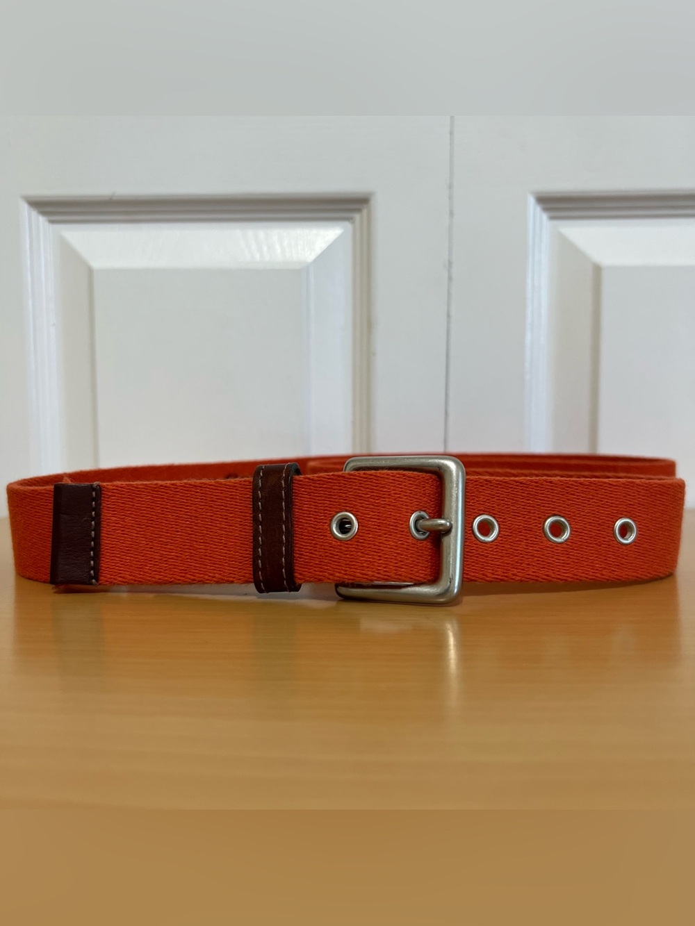 Vtg Rare Eddie Bauer Orange Canvas and Leather Surcingle Belt Size 44 England